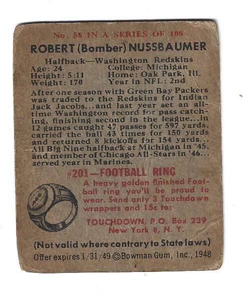 1948 Bowman Football - Robert Nussbaumer (Washington Redskins) 