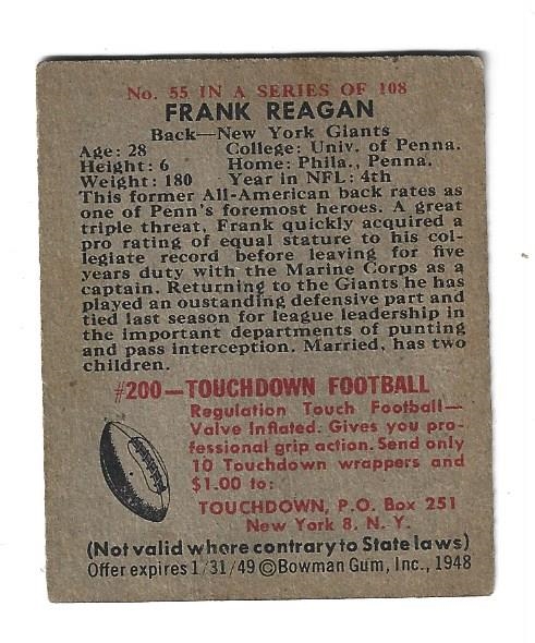 1948 Bowman Football - Frank Reagan (NY Giants)  - Football Card