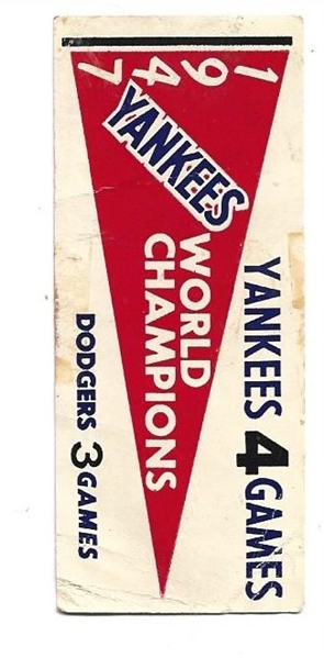 1961 Fleer 1947 New York Yankees World Champions Peel Off Sticker 