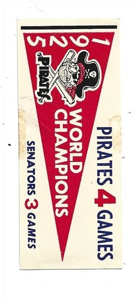 1961 Fleer 1925 Pittsburgh Pirates World Champions Peel Off Sticker