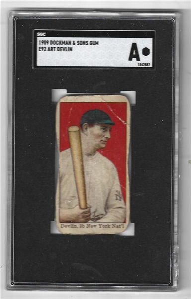 1909 Dockman & Sons E92 - Art Devlin (NY Giants) Baseball Card SGC Graded Authentic (A)