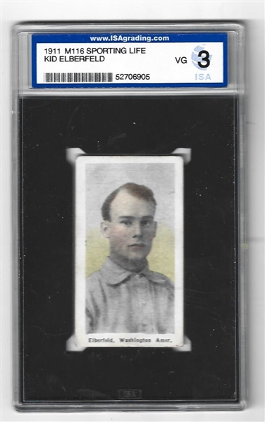 1911 Kid Elberfeld (Washington Senators) M116 Sporting Life Card ISA Graded 3