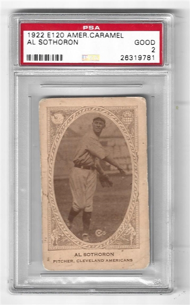 1922 American Caramel Al Sothoron (Cleveland Indians) E120 Tobacco Card PSA Graded 2