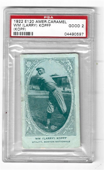 1922 Larry Kopf E120 American Caramel Tobacco Card PSA Graded 2