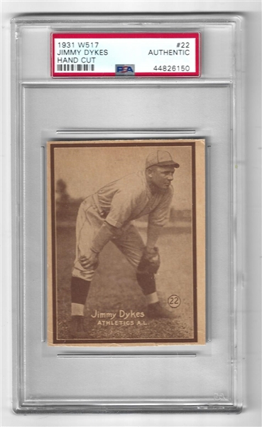 1931 Jimmy Dykes (Philadelphia Athletics) W517 Hand Cut Strip Card PSA Graded Authentic