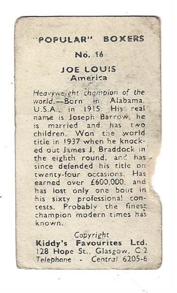 1950 Kiddy's Fauvorites - Joe Louis (Heavyweight Champion) Boxing Card