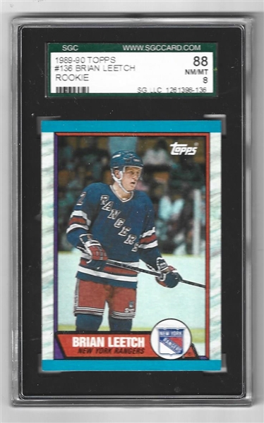 1989 - 90 Brian Leetch (NY Rangers) Topps Rookie Card SGC Graded 8