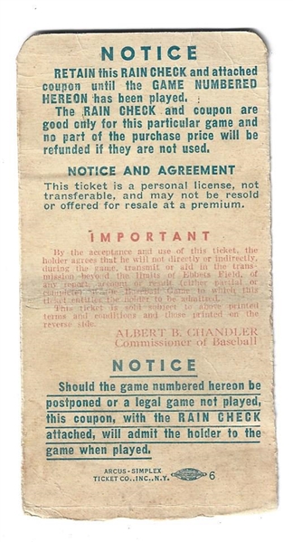 1949 World Series (NY Yankees vs. Brooklyn Dodgers) Game # 4 Ticket at Ebbets Field