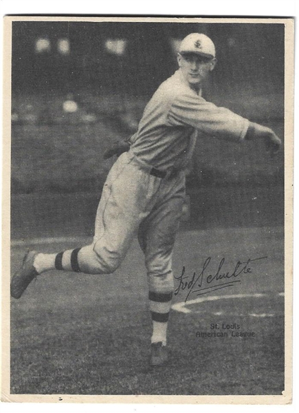 1929 Kashin Publications Fred Schulte (St. Louis Browns) Card