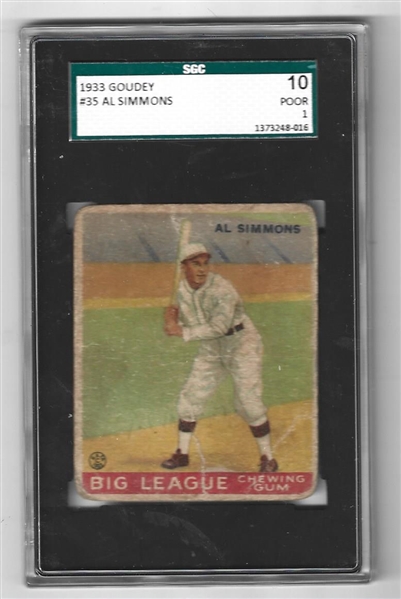 1933 Goudey - Al Simmons (HOF) - SGC Graded 1 