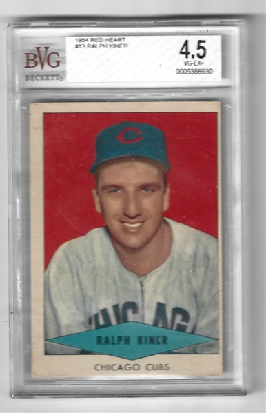 1954 Ralph Kiner (HOF) Red Heart Dog Food Card BVG Graded 4.5