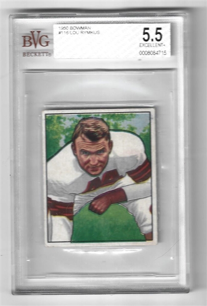 1950 Bowman Lou Rymkus (Cleveland Browns) Football Card Beckett Graded 5.5