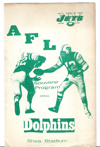 1968 NY Jets (AFL) vs. Miami Dolphins Four Page Scorecard