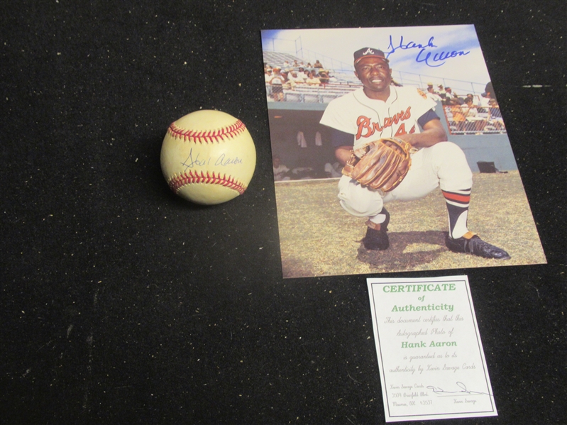 Hank Aaron (HOF) Autographed Memorabilia Lot of (2) Items with COA's