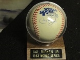 Cal Ripken (HOF) Autographed 1983 World Series Baseball with Mounting Stand & COA 