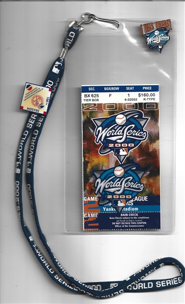 2000 World Series Game # 2 - NY Yankees vs. NY Mets - Official Ticket with Lanyard