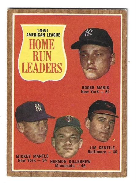 1962 Topps '61 AL HR Leader Card - Maris, Mantle, Killebrew & Gentile