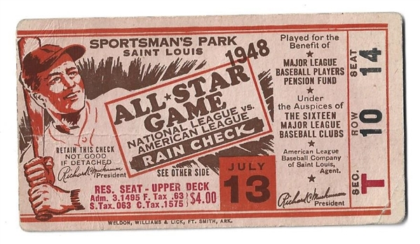 1948 MLB All-Star Game Ticket at Sportsman's Park in St. Louis