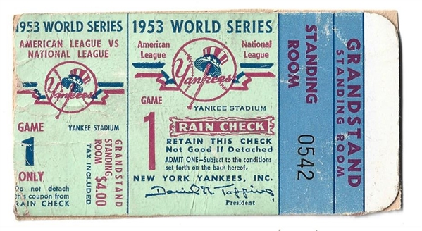 1953 World Series Game # 1 at Yankee Stadium Official Ticket