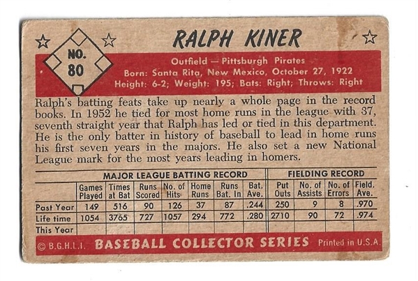 1953 Bowman Color - Ralph Kiner (HOF) - Baseball Card 