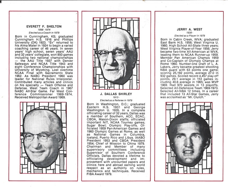 1980 Naismith Basketball HOF Supplemental Insert with '79 Electees including: Jerry Lucas, Oscar Robertson & Jerry West