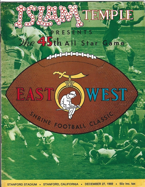 1969 45th Annual East - West Shrine Football Game Official Program at Stanford