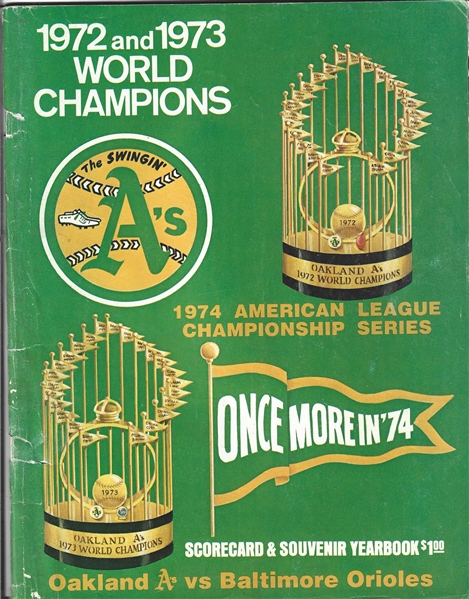 1974 Oakland A's vs. Baltimore Orioles ALCS Game # 2 Official Program at Oakland