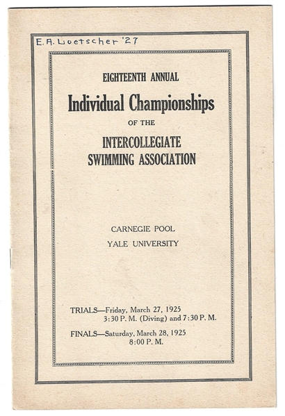 1925 Yale Swimming Intercollegiate Fold Open Program - 18th Annual Event at Yale