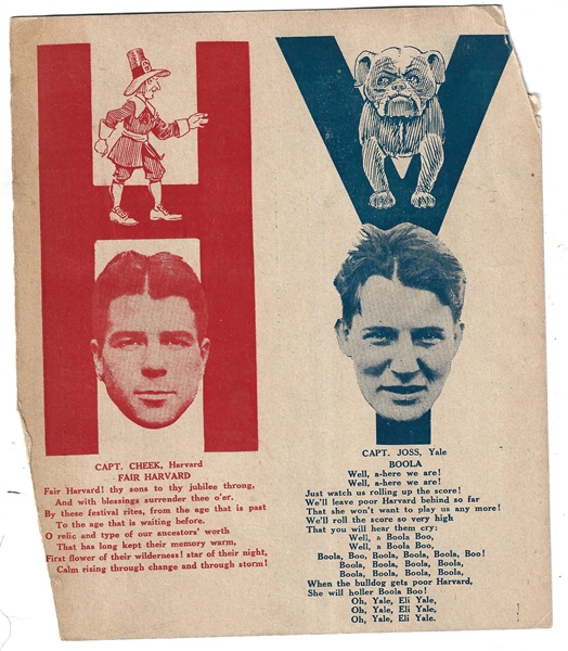 C. 1927 - 28 Yale vs. Harvard Fight Songs Single Page with Team Logos