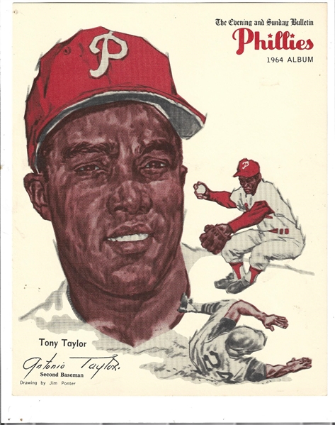 1964 Tony Taylor Philadelphia Phillies - Jim Ponter Bulletin Paper - Color Player Prints