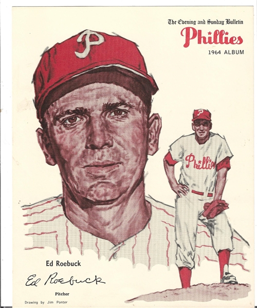 1964 Ed Roebuck (Phillies) Jim Ponter Bulletin Newspaper Color Player Print/Drawing