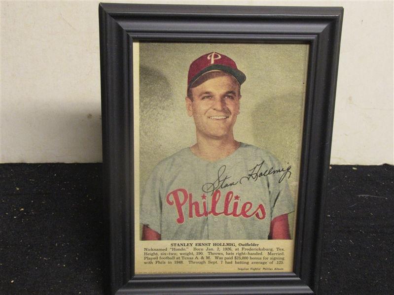 1950 Stan Hollmig Phillies Whiz Kids - Inquirer Newspaper Color Player Portrait - Framed
