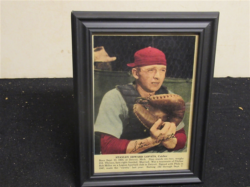 1950 Stan Lopata Phillies Whiz Kids - Inquirer Newspaper Color Player Portrait - Framed