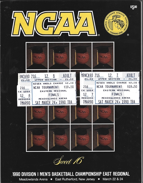 1990 Men's NCAA Basketball Championship East Regional Official Program with (2) Tickets