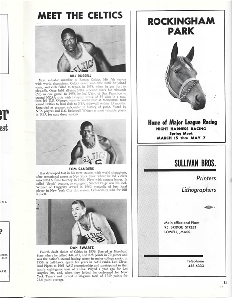 1962 - 63 Boston Celtics (NBA Playoffs) vs. Cincinnati Royals Eastern Division Finals Program