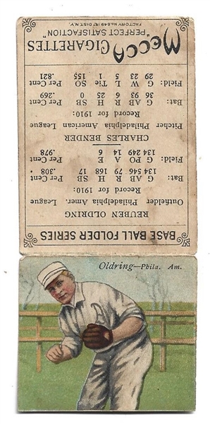 1911 Mecca Double Folder  - Chief Bender (HOF) & Rube Oldring- Baseball Card