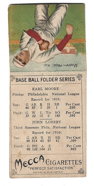 1911 Mecca Double Folder  - Lobert & Moore - Baseball Card
