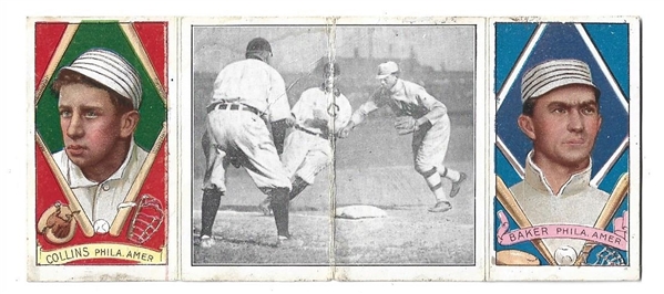 1912 T202 Hassan Triple Fold - Eddie Collins (HOF) & Frank Home Run Baker (HOF) - Tobacco Card 