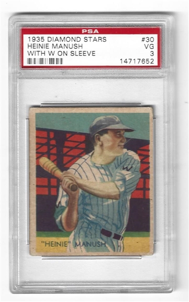1935 Diamond Stars Heinie Manush (HOF) Baseball Card PSA Graded 3