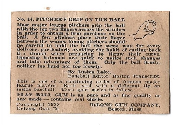 1933 DeLong Gum - Vernon Lefty Gomez (HOF) - Baseball Card