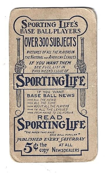 1910 - 11 Sporting Life  M116 - Sweeney (NY Americans) - Baseball Card