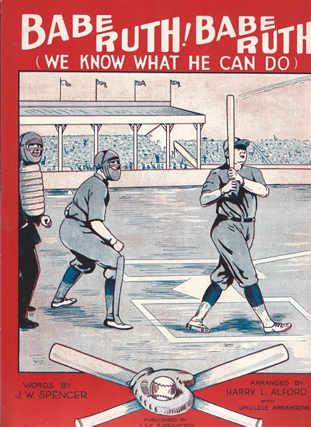 1928 Babe Ruth Sheet Music with We Know What He Can Do Pin
