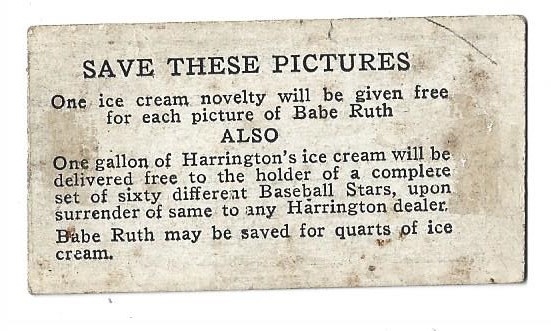 1928 Ed Rommel (Philadelphia A's) Harrington's Ice Cream Card