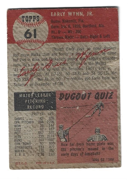 1953 Early Wynn (HOF) Topps Baseball Card