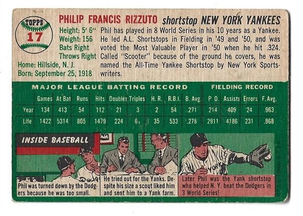 1954 Phil Rizzuto (HOF) Topps Baseball Card 