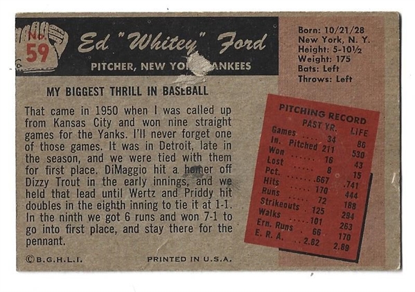 1955 Whitey Ford (HOF) Bowman Baseball Card