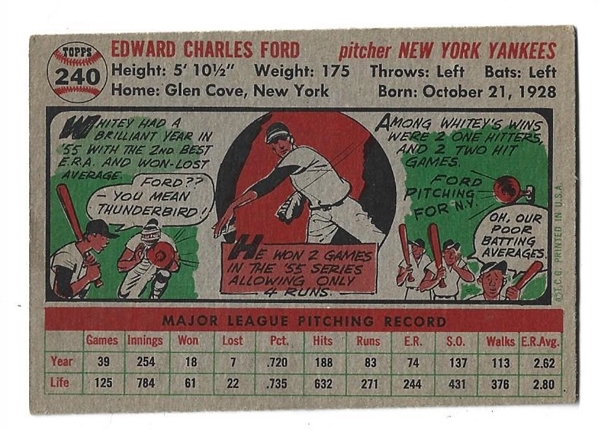 1956 Whitey Ford (HOF) Topps Baseball Card