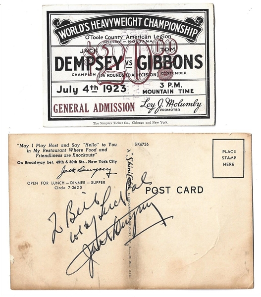 1923 - 1968 Jack Dempsey (Heavyweight Champion) Boxing Memorabilia Lot 