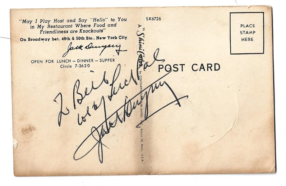 1923 - 1968 Jack Dempsey (Heavyweight Champion) Boxing Memorabilia Lot 