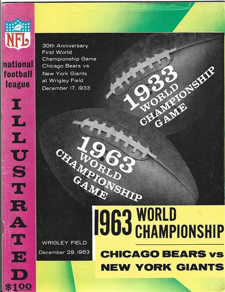 1963 NFL Championship (Chicago Bears vs. NY Giants) Official Game program 